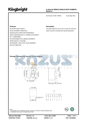 SA36-11SRWA datasheet - 9.14mm (0.36INCH) SINGLE DIGIT NUMERIC DISPLAY