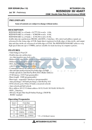 M2S56D20AKT-75AL datasheet - 256M Double Data Rate Synchronous DRAM