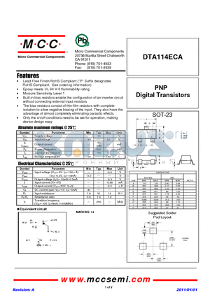 DTA114ECA_11 datasheet - PNP Digital Transistors