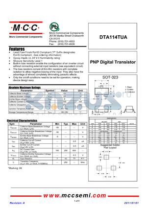 DTA114TUA_11 datasheet - PNP Digital Transistor