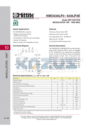 630LP3E datasheet - GaAs HBT VECTOR MODULATOR 700 - 1000 MHz