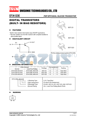 DTA123EL-AE3-6-R datasheet - DIGITAL TRANSISTORS (BUILT- IN BIAS RESISTORS)