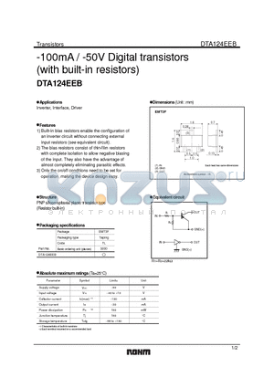 DTA124EEB datasheet - -100mA / -50V Digital transistors