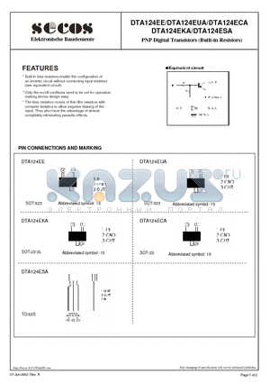 DTA124EUA datasheet - PNP Digital Transistors (Built-in Resistors)