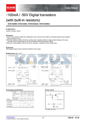 DTA124XKA datasheet - -100mA / -50V Digital transistors (with built-in resistors)