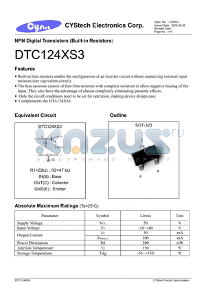 DTA124XS3 datasheet - NPN Digital Transistors (Built-in Resistors)