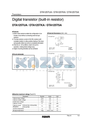 DTA125TUA datasheet - Digital transistor (built-in resistor)