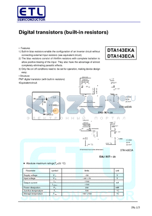 DTA143EKA datasheet - Digital transistors (built-in resistors)