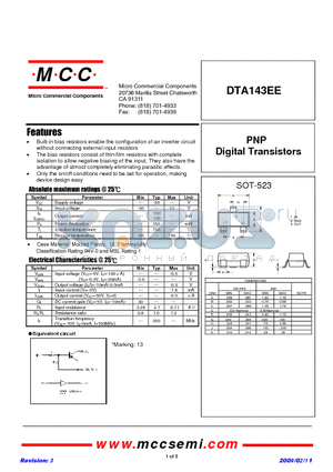 DTA143EE datasheet - PNP Digital Transistors