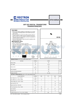 DTA143EUA datasheet - SOT-323 DIGITAL TRANSISTORS TRANSISTORS(PNP)