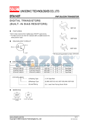 DTA143T-AE3-R datasheet - DIGITAL TRANSISTORS (BUILT- IN BIAS RESISTORS)