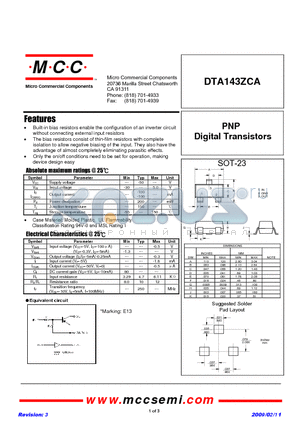 DTA143ZCA datasheet - PNP Digital Transistors