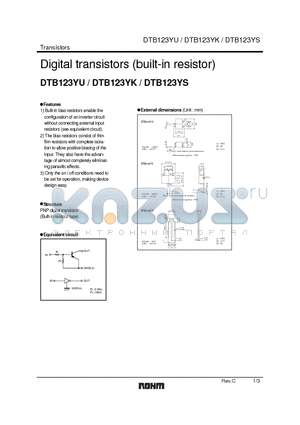 DTB123YU datasheet - Digital transistors (built-in resistor)