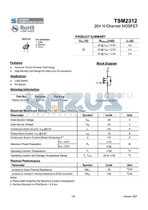 TSM2312_08 datasheet - 20V P-Channel MOSFET