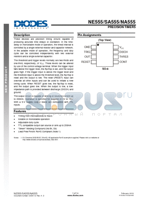 SA555 datasheet - PRECISION TIMERS