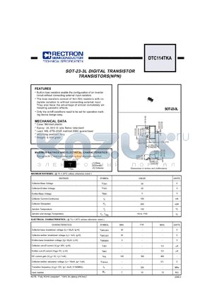 DTC114TKA datasheet - SOT-23-3L DIGITAL TRANSISTOR TRANSISTORS(NPN)