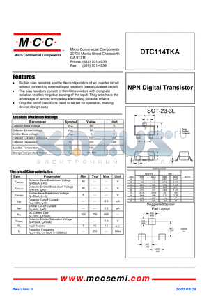DTC114TKA datasheet - NPN Digital Transistor