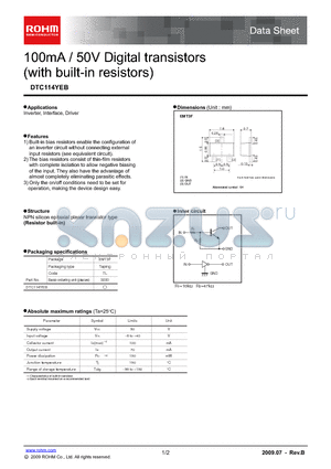 DTC114YEB datasheet - 100mA / 50V Digital transistors