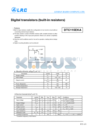 DTC115EKA datasheet - Digital transistors(built-in resistors)