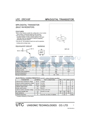 DTC115T datasheet - NPN DIGITAL TRANSISTOR (BUILT-IN RESISTOR)