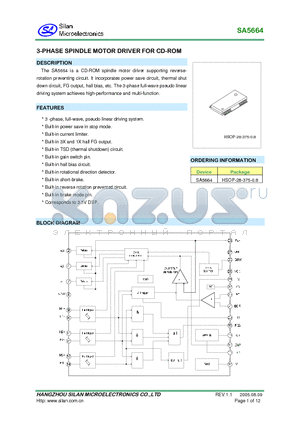SA5664 datasheet - 3-PHASE SPINDLE MOTOR DRIVER FOR CD-ROM