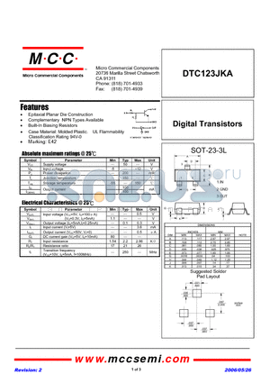 DTC123JKA datasheet - Digital Transistors