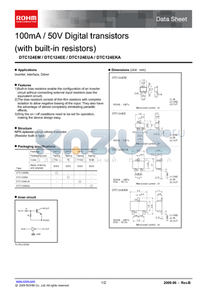 DTC124EKA datasheet - 100mA / 50V Digital transistors (with built-in resistors)