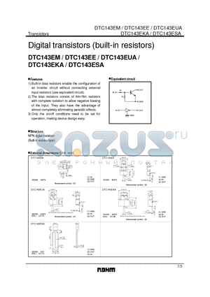 DTC143EM datasheet - Digital transistors (built-in resistors)