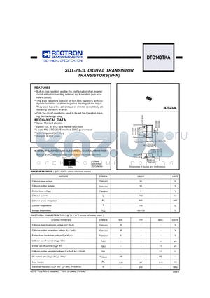 DTC143TKA datasheet - SOT-23-3L DIGITAL TRANSISTOR TRANSISTORS(NPN)