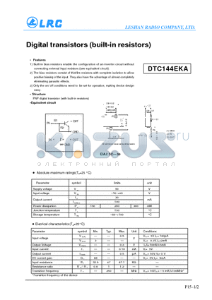 DTC144EKA datasheet - Digital transistors(built-in resistors)