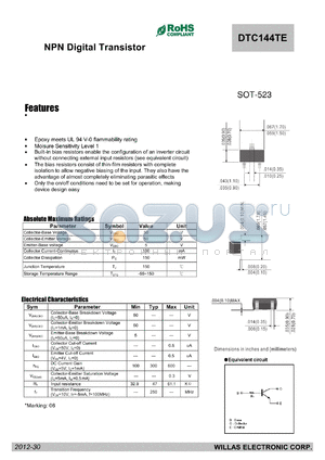 DTC144TE datasheet - NPN Digital Transistor