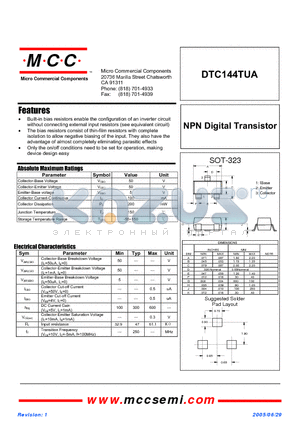 DTC144TUA datasheet - NPN Digital Transistor