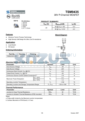 TSM9435_10 datasheet - 30V P-Channel MOSFET