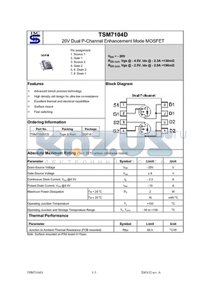TSM7104DCS datasheet - 20V Dual P-Channel Enhancement Mode MOSFET