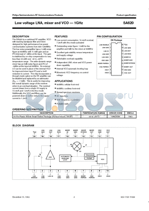 SA620DK datasheet - Low voltage LNA, mixer and VCO - 1GHz