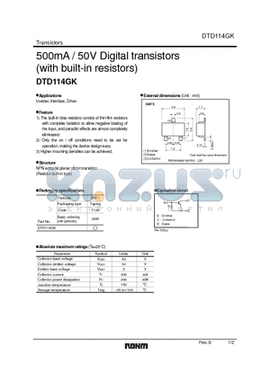 DTD114GK_1 datasheet - 500mA / 50V Digital transistors (with built-in resistors)