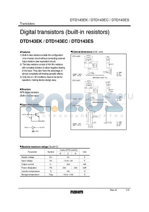 DTD143ES datasheet - Digital transistors (built-in resistors)