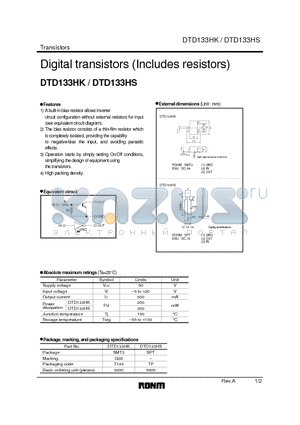 DTD133HK datasheet - Digital transistors (Includes resistors)