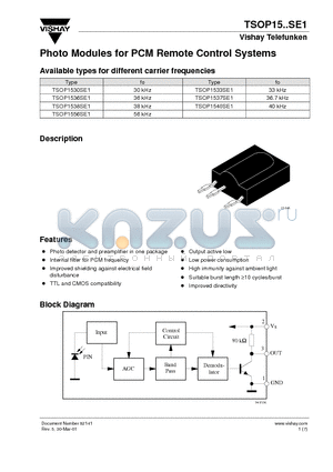 TSOP1536SE1 datasheet - Photo Modules for PCM Remote Control Systems