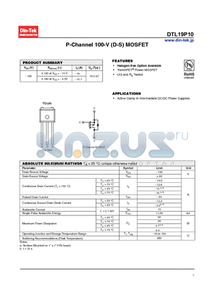 DTL19P10 datasheet - P-Channel 100-V (D-S) MOSFET Halogen-free Option Available