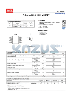 DTM4407 datasheet - P-Channel 30-V (D-S) MOSFET TrenchFET Power MOSFET