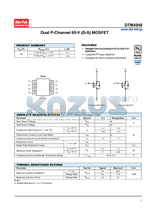 DTM4948 datasheet - Dual P-Channel 60-V (D-S) MOSFET Halogen-free