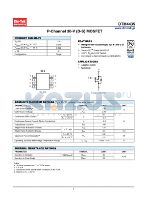 DTM4435_13 datasheet - P-Channel 30-V (D-S) MOSFET TrenchFET Power MOSFET