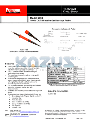 6498 datasheet - 1000V CAT II Passive Oscilloscope Probe