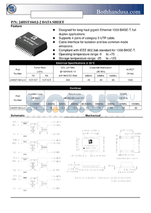 24HST1041J-2 datasheet - 1000 BASE -T MAGNETICS MODULES