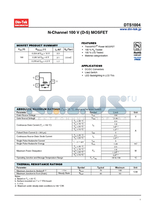 DTS1004 datasheet - N-Channel 100 V (D-S) MOSFET TrenchFET Power MOSFET