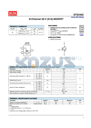 DTS3402_13 datasheet - N-Channel 30-V (D-S) MOSFET Halogen-free