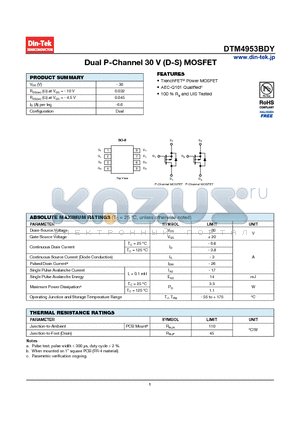 DTM4953BDY datasheet - Dual P-Channel 30 V (D-S) MOSFET TrenchFET Power MOSFET