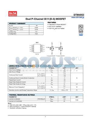 DTM4953_13 datasheet - Dual P-Channel 30 V (D-S) MOSFET TrenchFET Power MOSFET