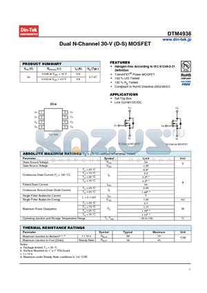 DTM4936_13 datasheet - Dual N-Channel 30-V (D-S) MOSFET Halogen-free